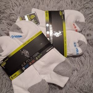 U.S. Polo Assn. White and Gray Ankle Socks with Blue and Red Accents
